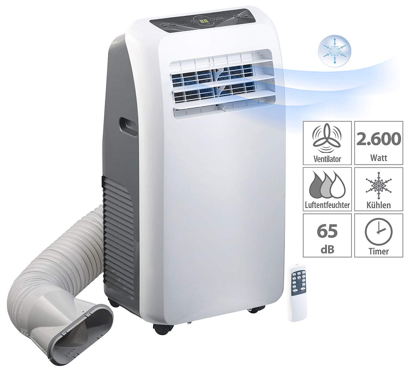 Sichler Haushaltsgeräte Monoblock Klimagerät, Mobile Klimaanlage mit Entfeuchter, 9.000 BTU/h, 2.600 Watt, Transportabel, Ohne Abluftschlauch