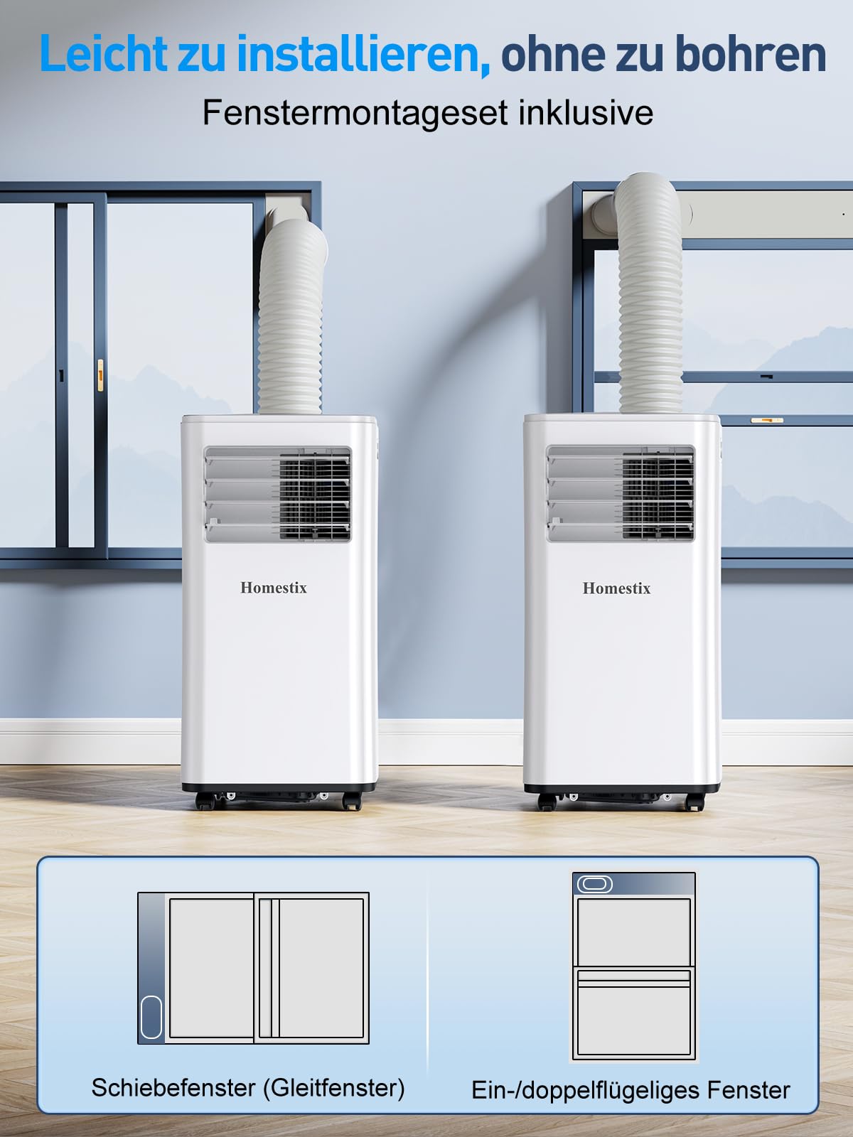 Klimaanlage Mobil 7000 BTU, 4-in-1 Mobile Klimaanlage, Kühlung, Entfeuchtung, 2-Stufige Belüftung, Mobiles Klimagerät mit Abluftschlauch, Digitalanzeige, 24h-Timer, Kühlfläche bis zu 68m³ (25m²)