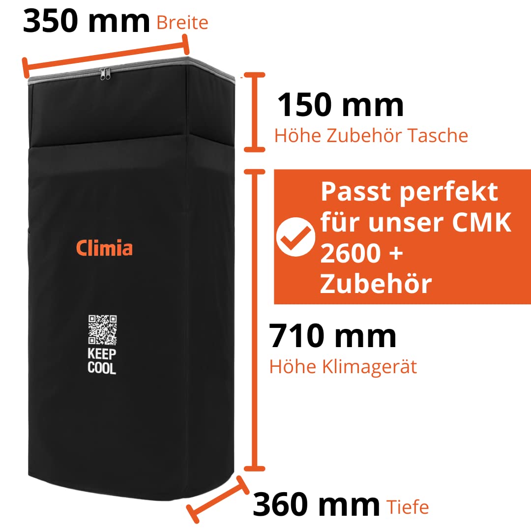 Climia CMK 2600 Mobiles Klimagerät mit Ökologischen Kühlmittel, 3-in-1 Klimaanlage, Aircondition, Ventilator und Luftentfeuchter, Inkl. Schutzhülle