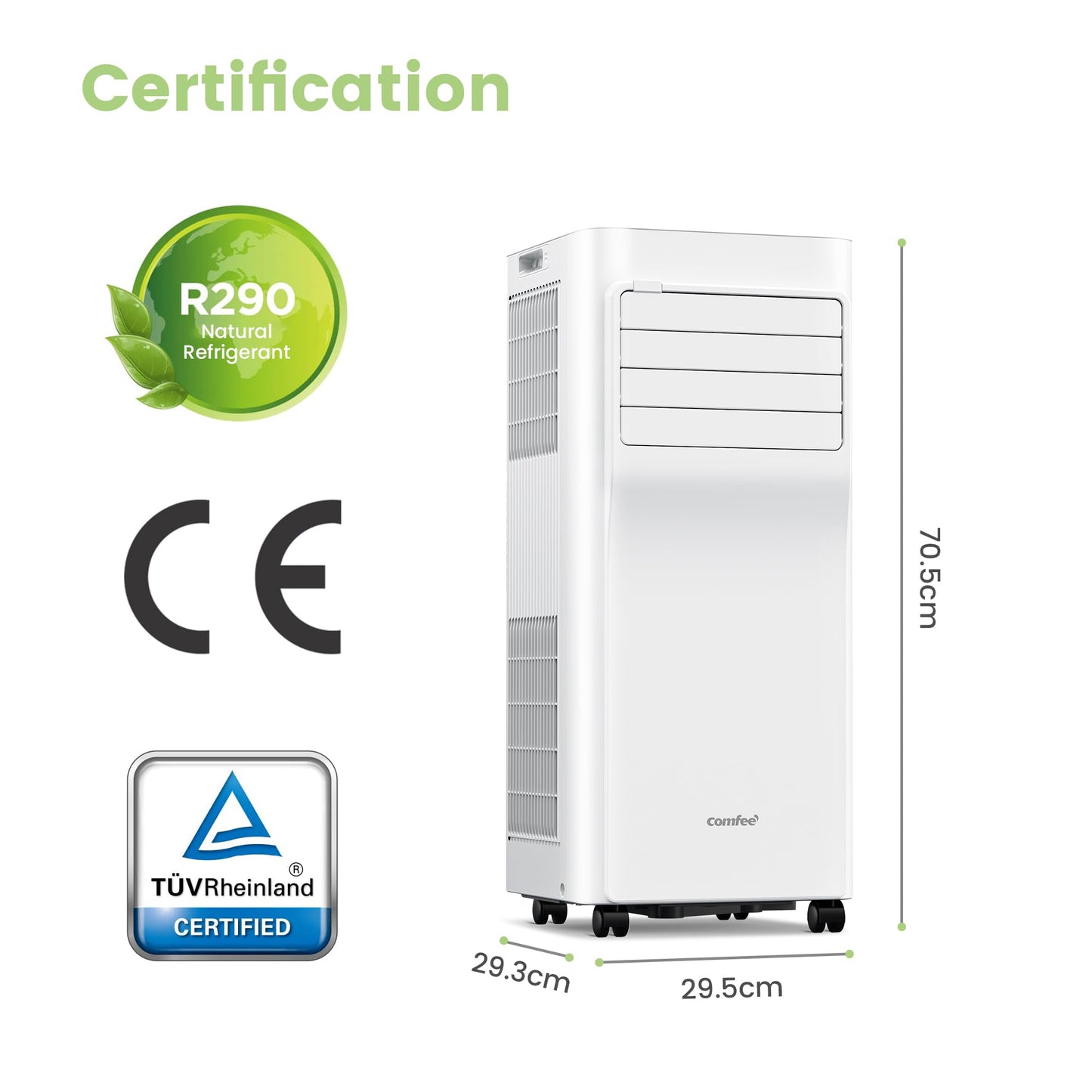 Comfee Mobile Klimagerät Breezy Cool Pro 2.0, 7000 BTU, 2.0kW, Kühlen, Ventilieren & Entfeuchten, APP-Steuerung, Für Räume bis 68m³ (25m²), Mit Abluftschlauch