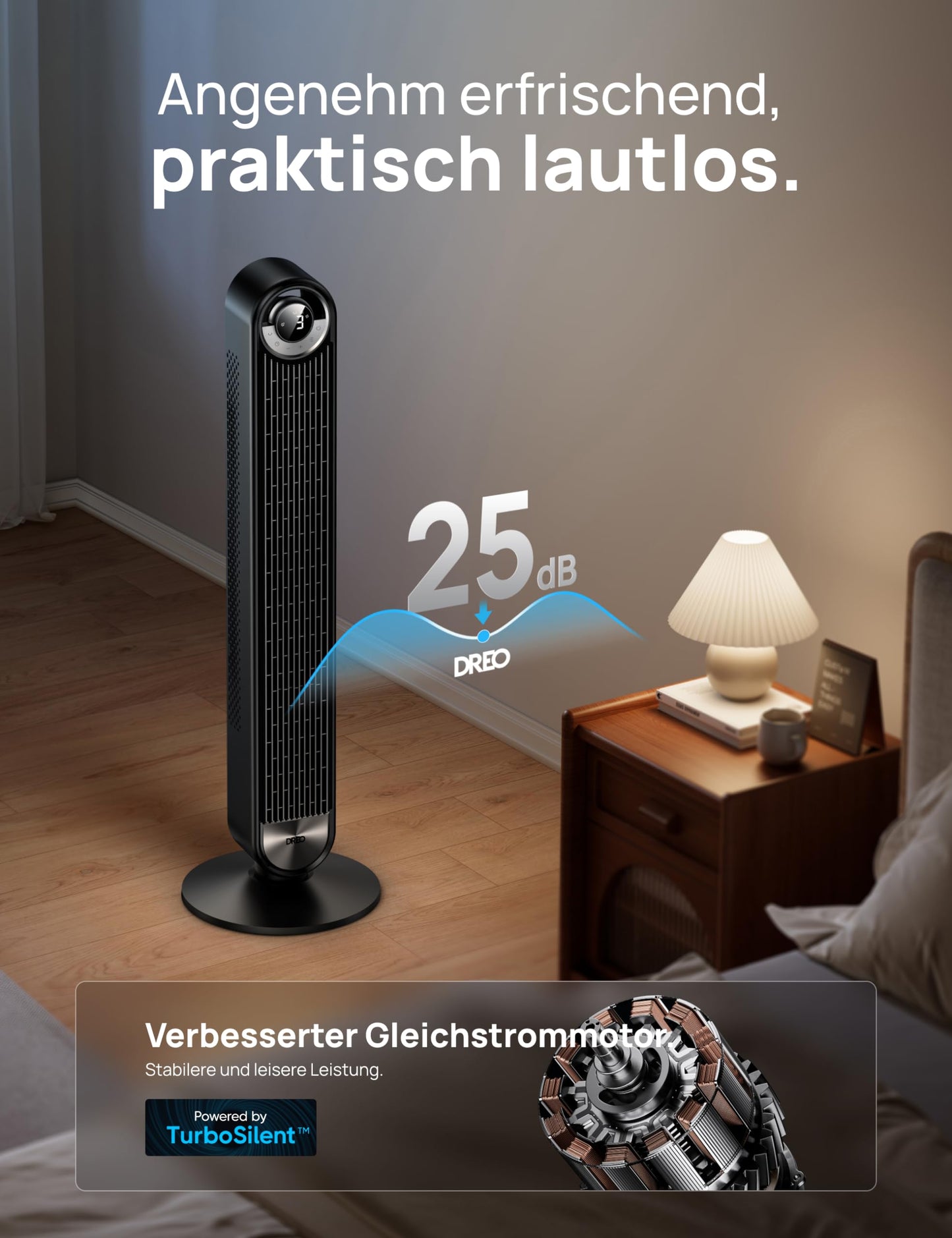Dreo Cruiser Pro T2S Smart Turmventilator mit Kühlung, 106cm, WiFi Alexa, 90° Oszillierender Ventilator, Fernbedienung, 9 Geschwindigkeiten, 4 Modi, 12 Std Timer, Sprachsteuerung, Schwarz