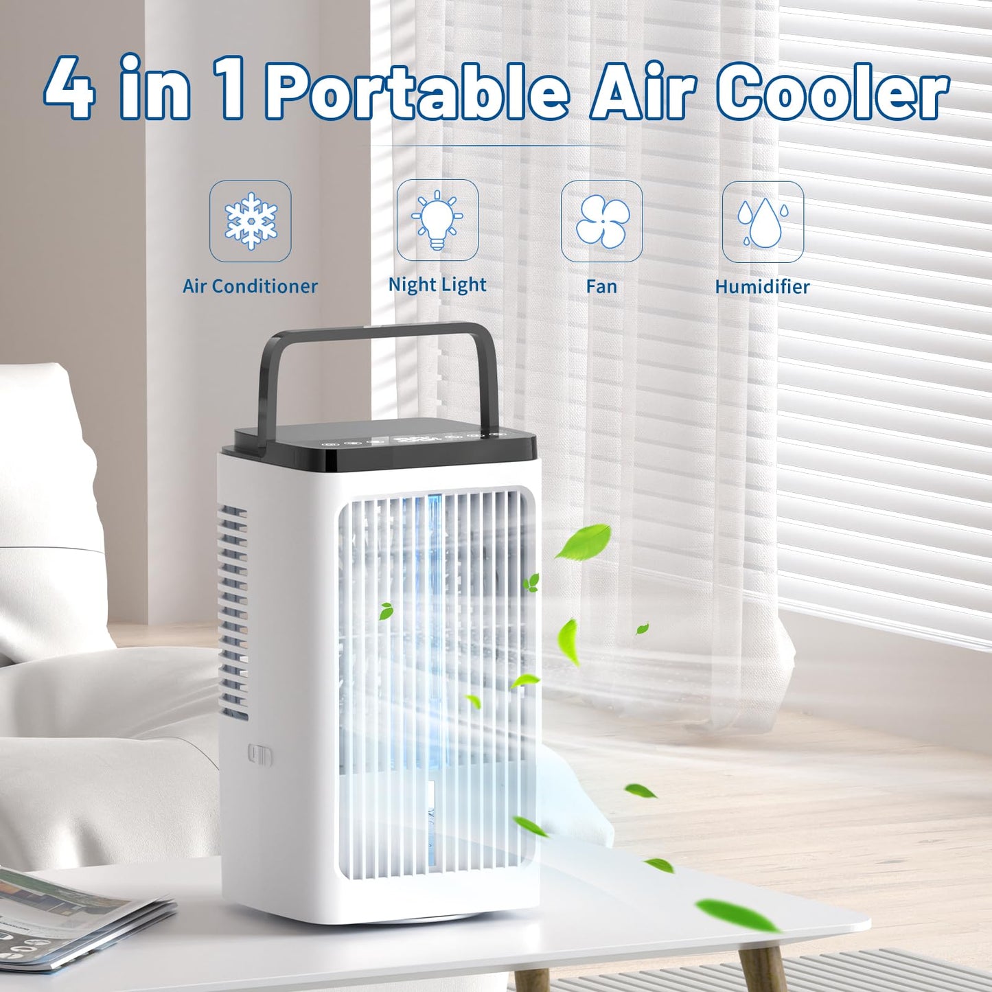 Mobile Klimaanlage, 1500ML Ventilator, 4 Geschwindigkeiten, 7-Farbige LED-Beleuchtung, 2 Sprühfunktionen, 1-8 Stunden Timer, Ideal für Schlafzimmer und Büros
