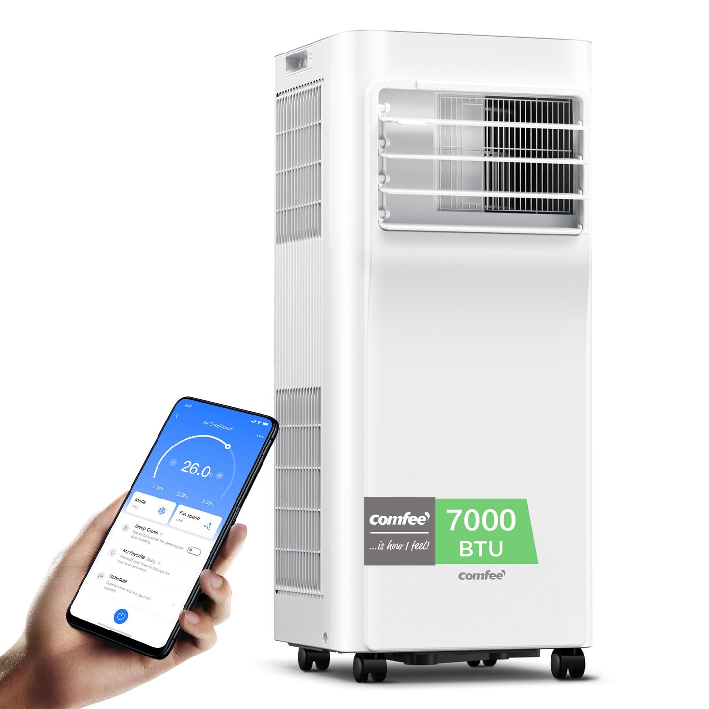 Comfee Mobile Klimagerät Breezy Cool Pro 2.0, 7000 BTU, 2.0kW, Kühlen, Ventilieren & Entfeuchten, APP-Steuerung, Für Räume bis 68m³ (25m²), Mit Abluftschlauch