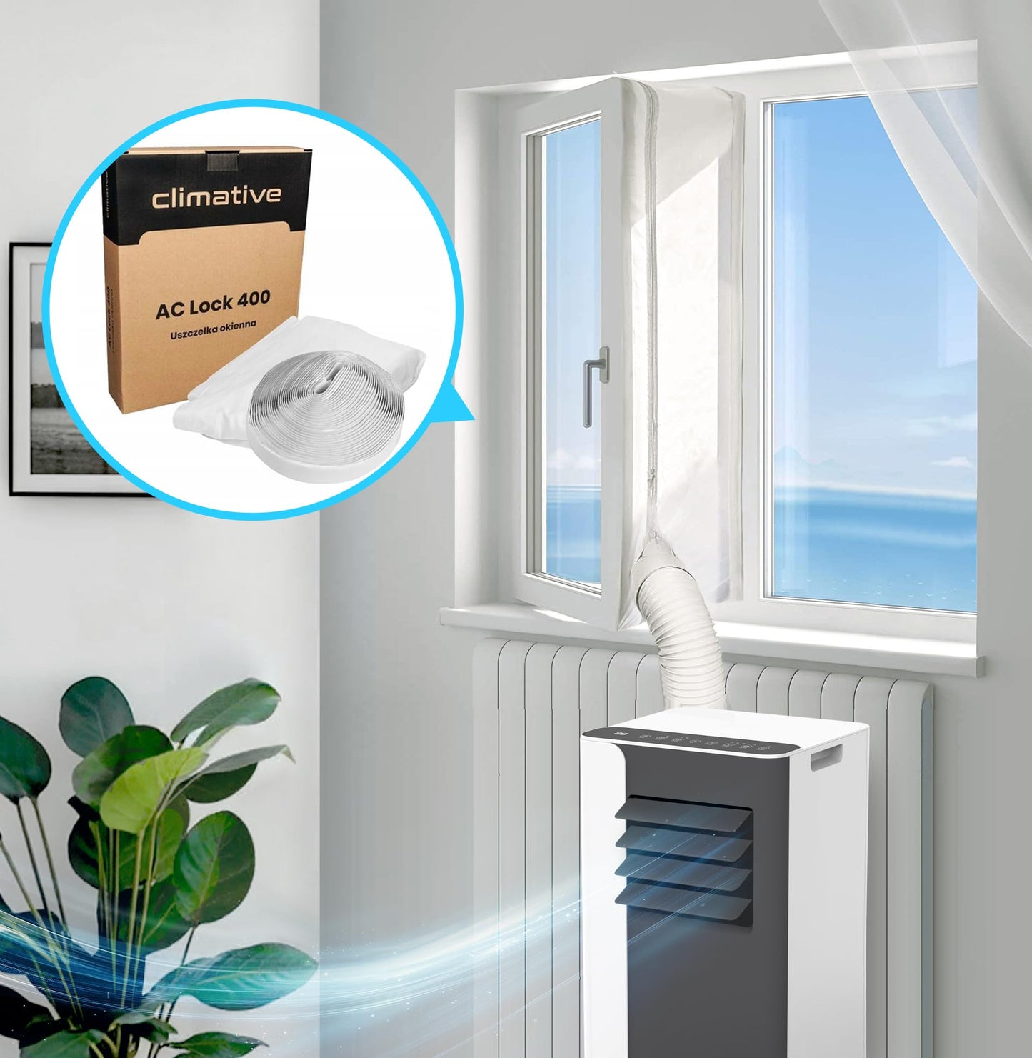 Climative Mobile Klimaanlage 9000 BTU, WiFi Tuya Smart, 2.6 kW, 3-in-1 Portable Air Conditioner, Mit Abluftschlauch, Für Räume bis 26m², Fensterabdichtung