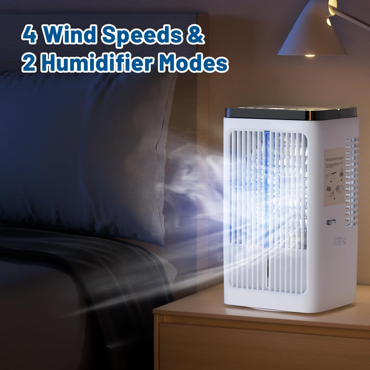 Mobile Klimaanlage, 1500ML Ventilator, 4 Geschwindigkeiten, 7-Farbige LED-Beleuchtung, 2 Sprühfunktionen, 1-8 Stunden Timer, Ideal für Schlafzimmer und Büros