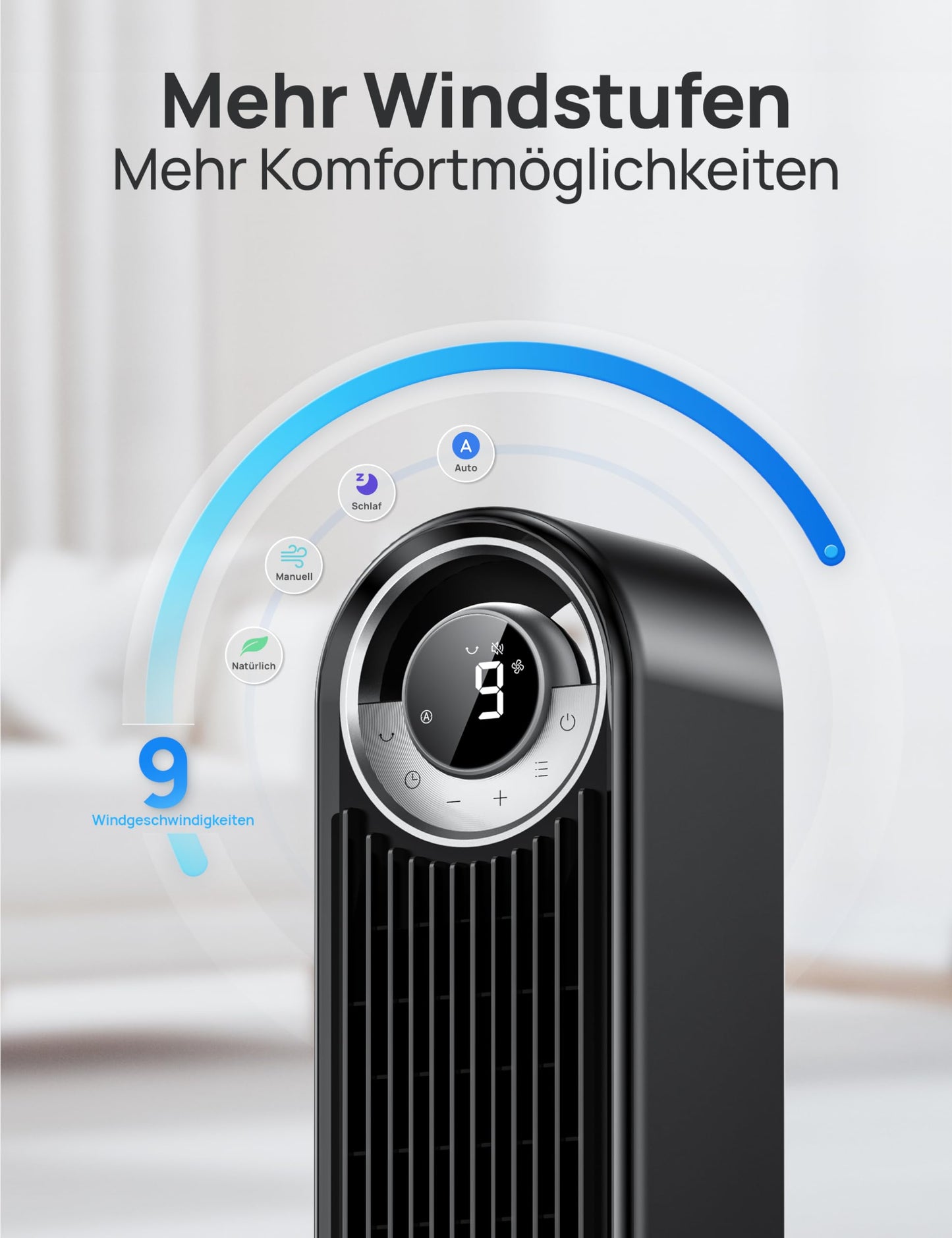 Dreo Cruiser Pro T2S Smart Turmventilator mit Kühlung, 106cm, WiFi Alexa, 90° Oszillierender Ventilator, Fernbedienung, 9 Geschwindigkeiten, 4 Modi, 12 Std Timer, Sprachsteuerung, Schwarz