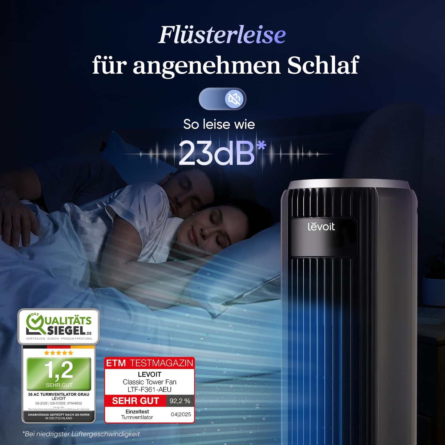 Levoit Turmventilator Leise mit Kรผhlung, Oszillierender Sรคulenventilator, Fernbedienung, 5 Geschwindigkeiten, 4 Modi, 12 Std Timer, Fortschrittliches Schlafmodus, Grau