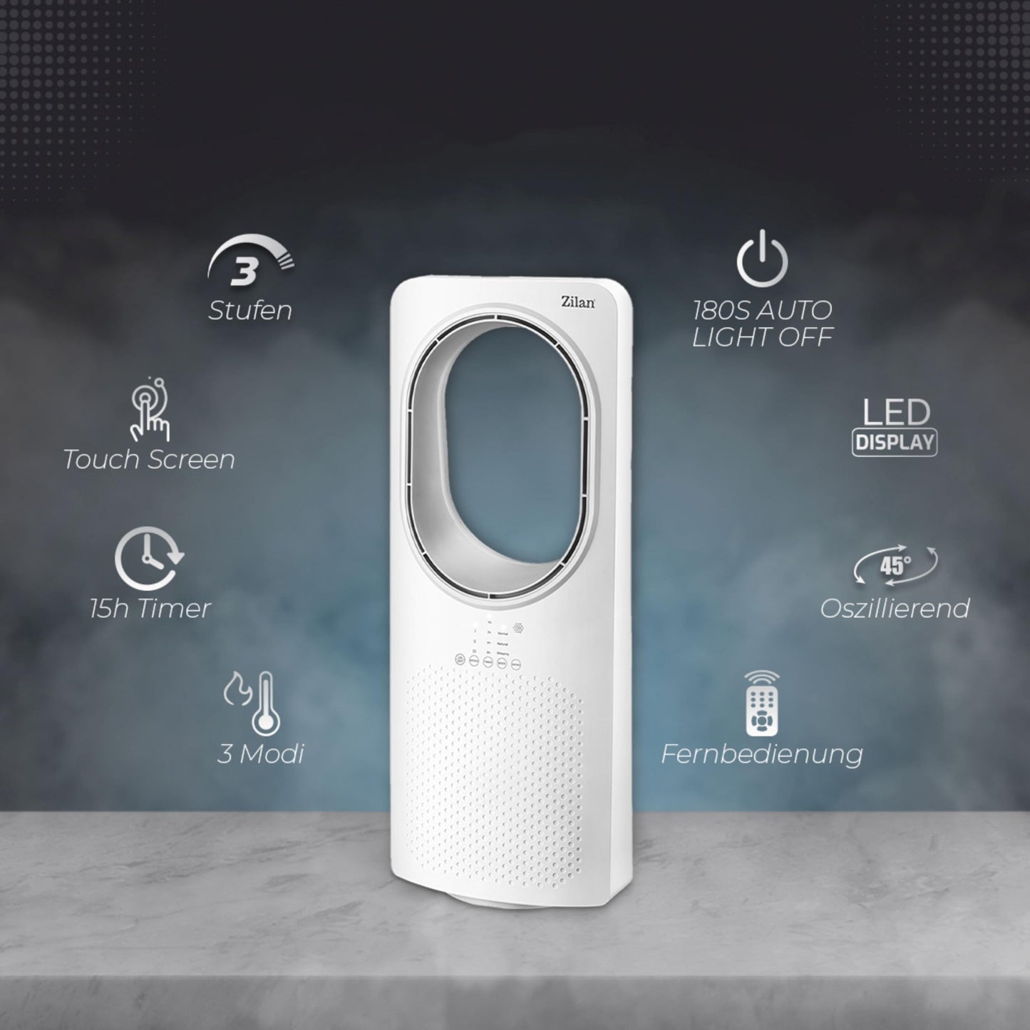 Zilan Turmventilator mit Fernbedienung, Aircooler, Standventilator Energiesparend und Leise, Oszillierend, Bodenventilator, Säulenventilator mit Kühlung, Mobile Klimaanlage