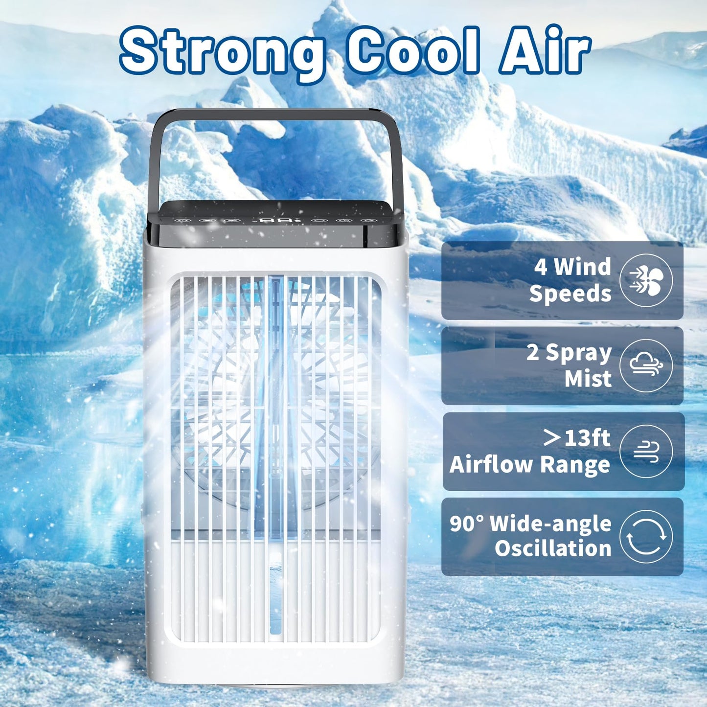 Mobile Klimaanlage, 1500ML Ventilator, 4 Geschwindigkeiten, 7-Farbige LED-Beleuchtung, 2 Sprühfunktionen, 1-8 Stunden Timer, Ideal für Schlafzimmer und Büros