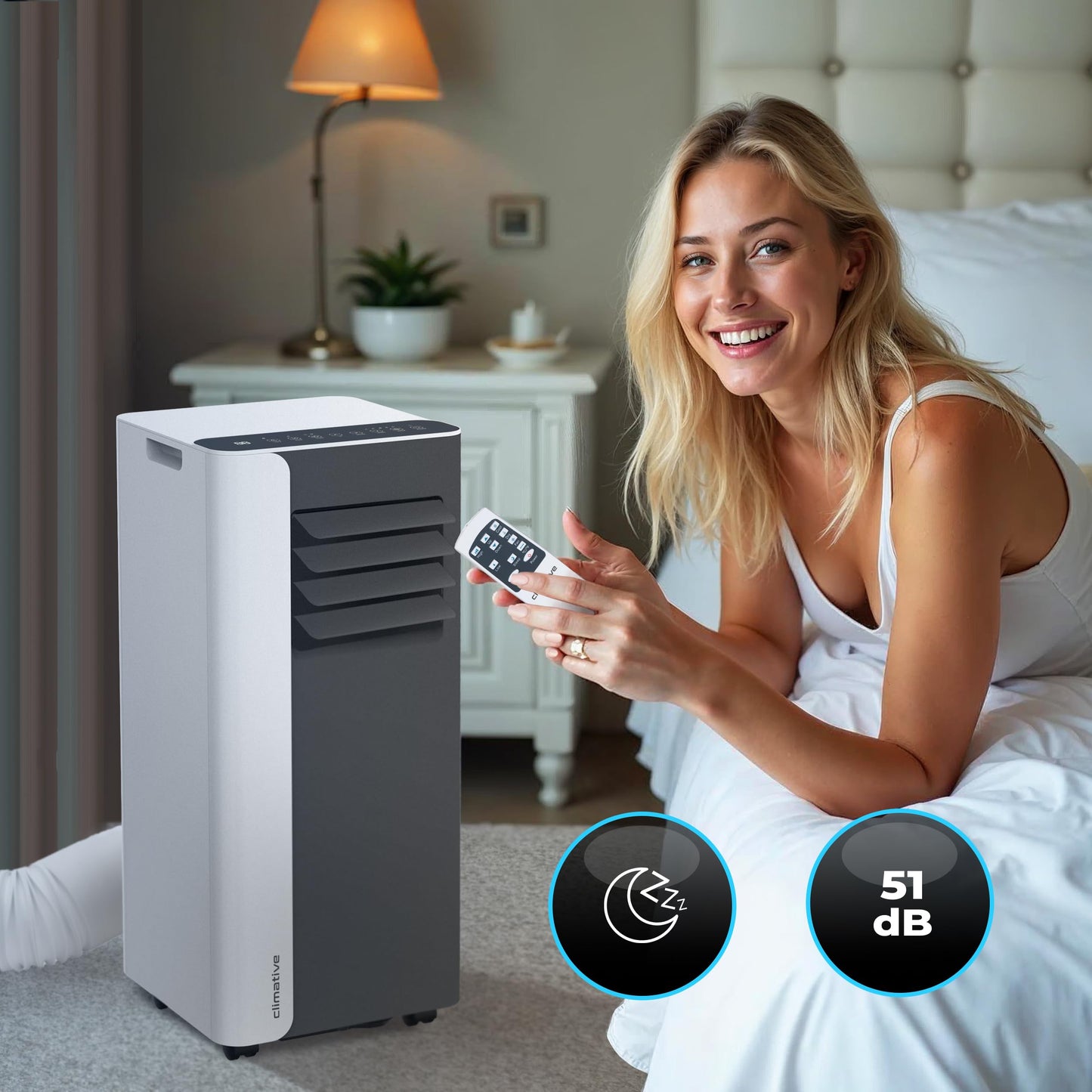 Climative Mobile Klimaanlage 9000 BTU, WiFi Tuya Smart, 2.6 kW, 3-in-1 Portable Air Conditioner, Mit Abluftschlauch, Für Räume bis 26m², Fensterabdichtung