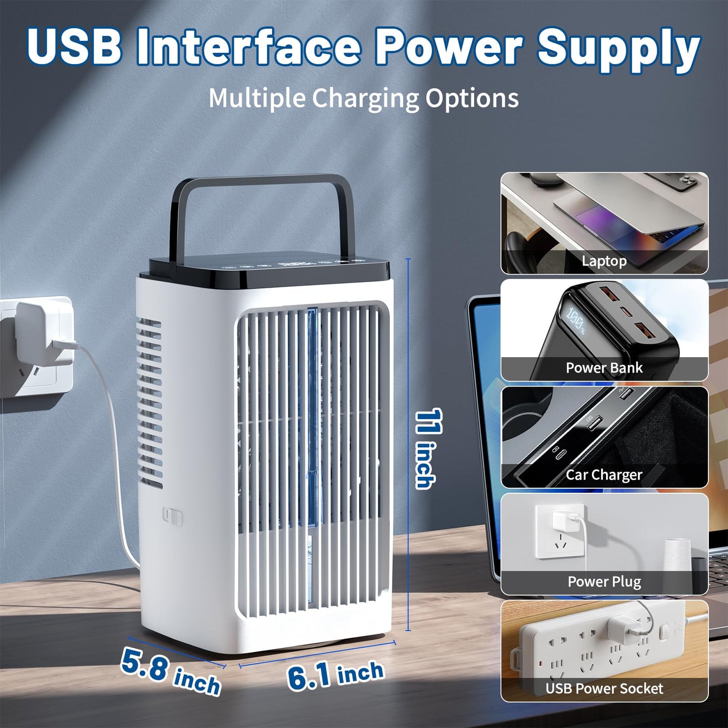 Mobile Klimaanlage, 1500ML Ventilator, 4 Geschwindigkeiten, 7-Farbige LED-Beleuchtung, 2 Sprühfunktionen, 1-8 Stunden Timer, Ideal für Schlafzimmer und Büros