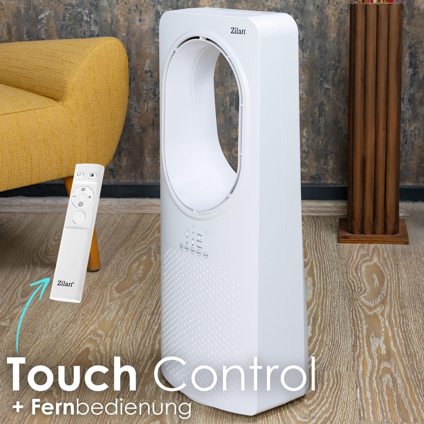 Zilan Turmventilator mit Fernbedienung, Aircooler, Standventilator Energiesparend und Leise, Oszillierend, Bodenventilator, Säulenventilator mit Kühlung, Mobile Klimaanlage