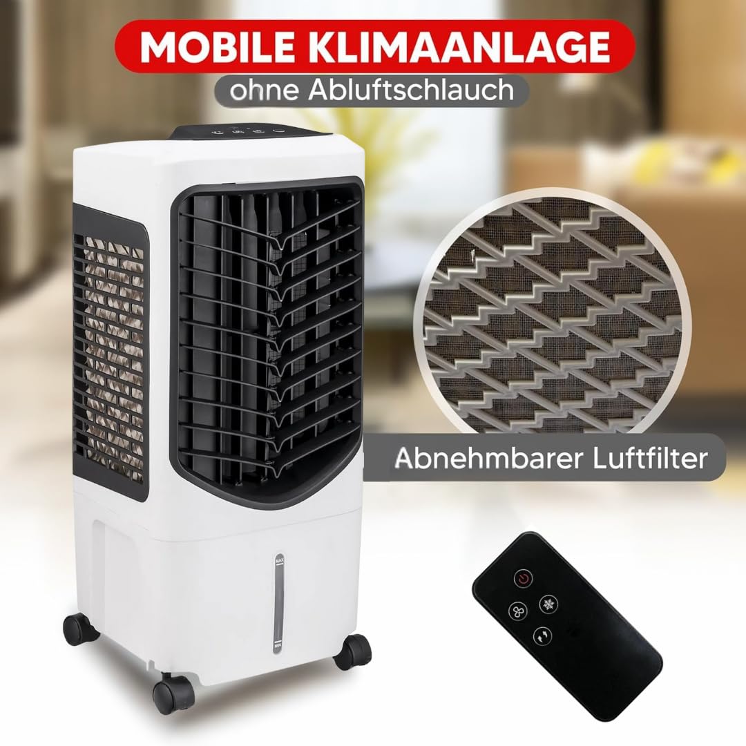 JUNG LIFETIME DAY Mobile Klimaanlage ohne Abluftschlauch, Fernbedienung, Timer, 3-in-1 Luftkühler, Luftreiniger, Luftbefeuchter, Mobiler Ventilator mit Wasserkühlung, Leise