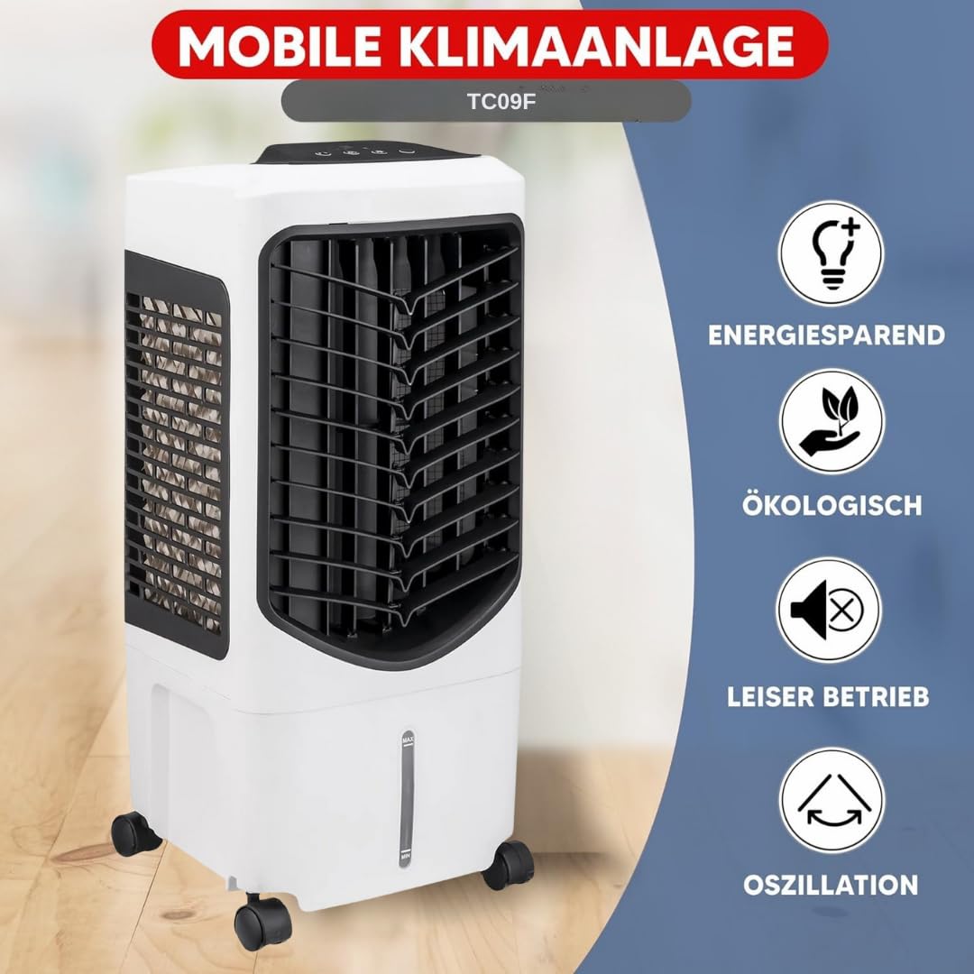 JUNG LIFETIME DAY Mobile Klimaanlage ohne Abluftschlauch, Fernbedienung, Timer, 3-in-1 Luftkühler, Luftreiniger, Luftbefeuchter, Mobiler Ventilator mit Wasserkühlung, Leise