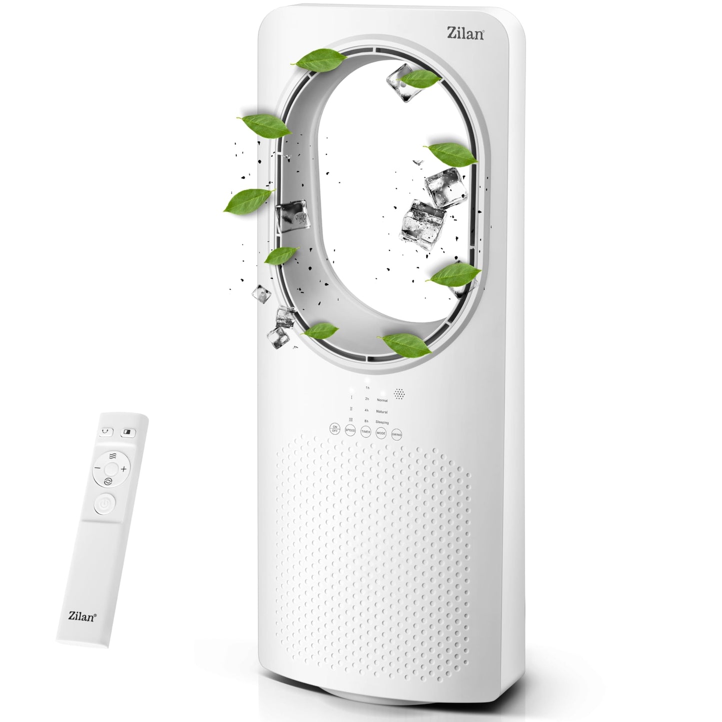 Zilan Turmventilator mit Fernbedienung, Aircooler, Standventilator Energiesparend und Leise, Oszillierend, Bodenventilator, Säulenventilator mit Kühlung, Mobile Klimaanlage