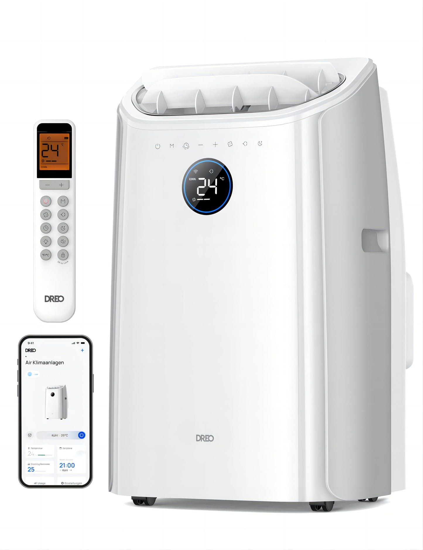 Dreo Tragbare Klimaanlage 10.000 BTU, AC Einheit für Schlafzimmer, Drainagefreie Kühlung, APP/Fernbedienung/Sprachsteuerung, 24h Timer, Ventilator & Luftentfeuchter, AC515S