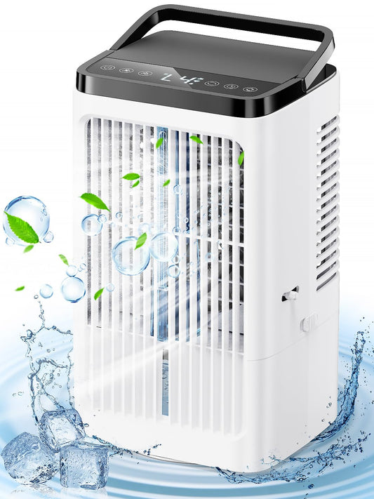 Mobile Klimaanlage, 1500ML Ventilator, 4 Geschwindigkeiten, 7-Farbige LED-Beleuchtung, 2 Sprühfunktionen, 1-8 Stunden Timer, Ideal für Schlafzimmer und Büros