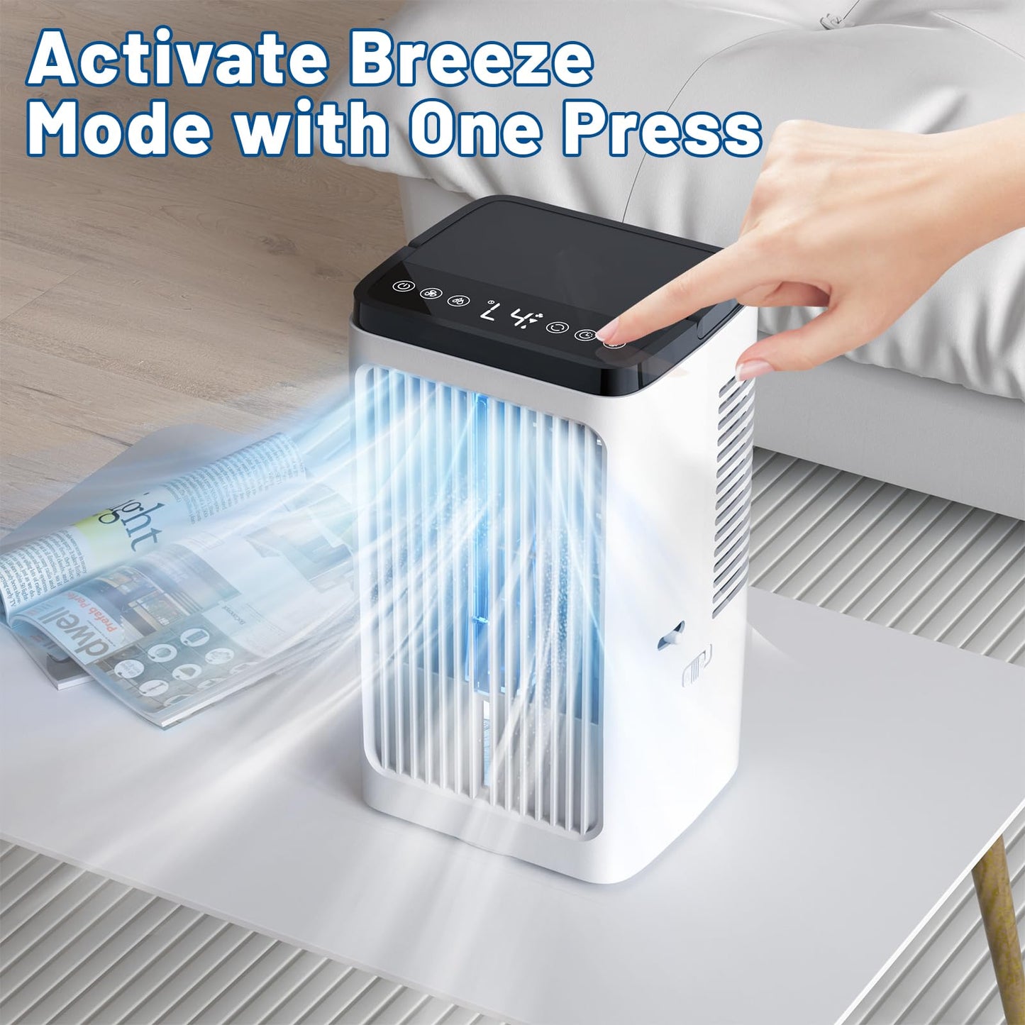 Mobile Klimaanlage, 1500ML Ventilator, 4 Geschwindigkeiten, 7-Farbige LED-Beleuchtung, 2 Sprühfunktionen, 1-8 Stunden Timer, Ideal für Schlafzimmer und Büros