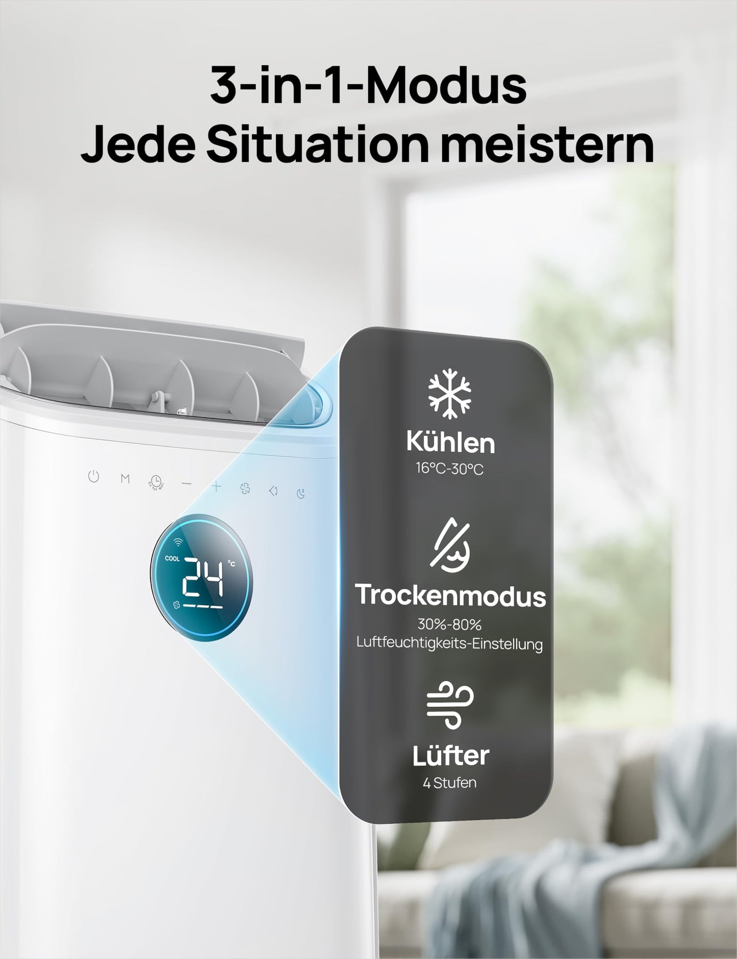 Dreo Tragbare Klimaanlage 10.000 BTU, AC Einheit für Schlafzimmer, Drainagefreie Kühlung, APP/Fernbedienung/Sprachsteuerung, 24h Timer, Ventilator & Luftentfeuchter, AC515S
